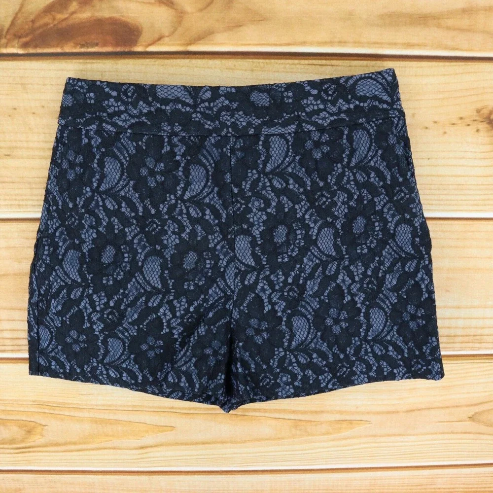 Express Shorts Womens Sz 0 Dark Blue Black Floral Lace Pattern High Rise Pockets